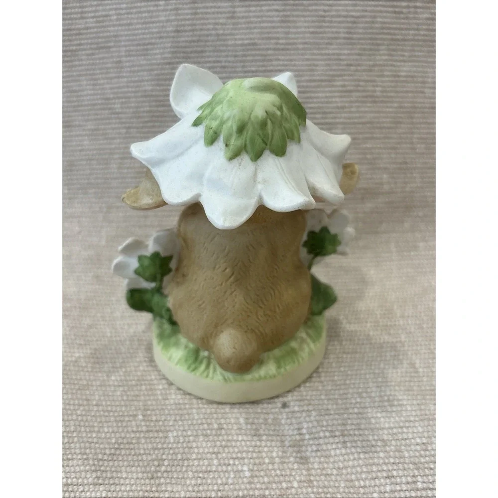 Vintage Ceramic Winking Bunny Flower Figurine Smile & the World Smiles With You